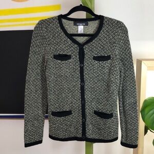 Jones New York boucle knit cardigan black beige PS